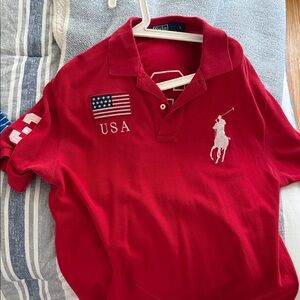 Ralph Lauren Red Polo with White Embroidered Pony and USA Patch